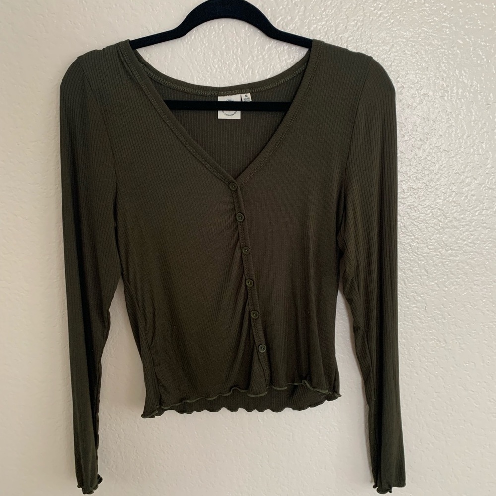 Olive green long sleeve crop top